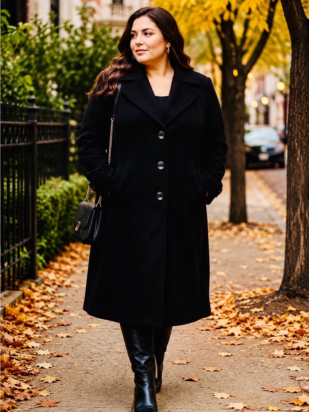 Anne Klein Black Wool Blend Long Coat Women’s Size 16 Classic Minimalist Button